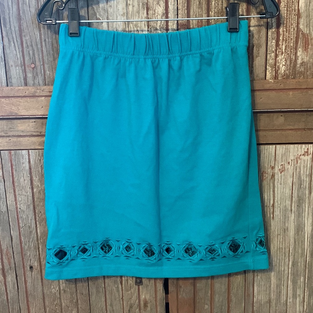 Women’s Style New York Vintage Retro Geo Cut Out Knee Length Turquoise Skirt M